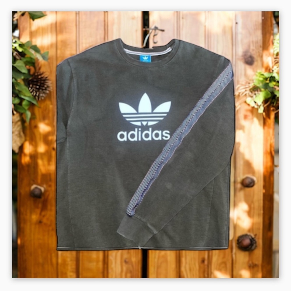 Unique -Rare-Vintage Thick Weave Adidas Sweatshirt -Washed Olive Green-Sz3XL-EUC